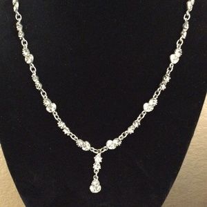 Vintage Rhinestone Drop Necklace Silver Tone